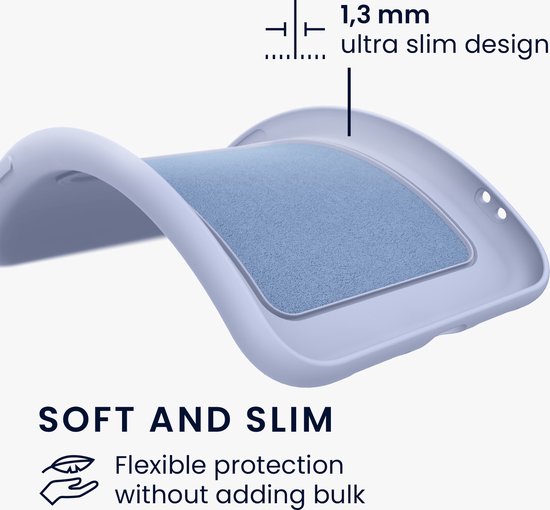 Coque en TPU lavande flexible et ultra-fine pour téléphone, avec doublure intérieure douce.