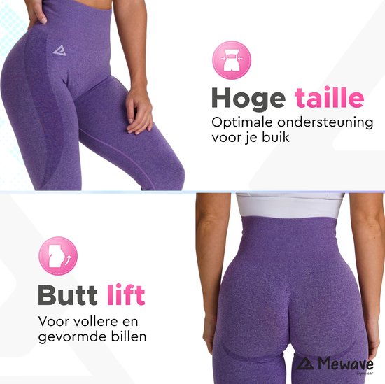 Mewave | Legging de sport violet | Femmes | Pantalon de sport | Vêtements de sport | Jambières de yoga | Pantalon de course à pied | TIC Tac | Fitness | Taille M