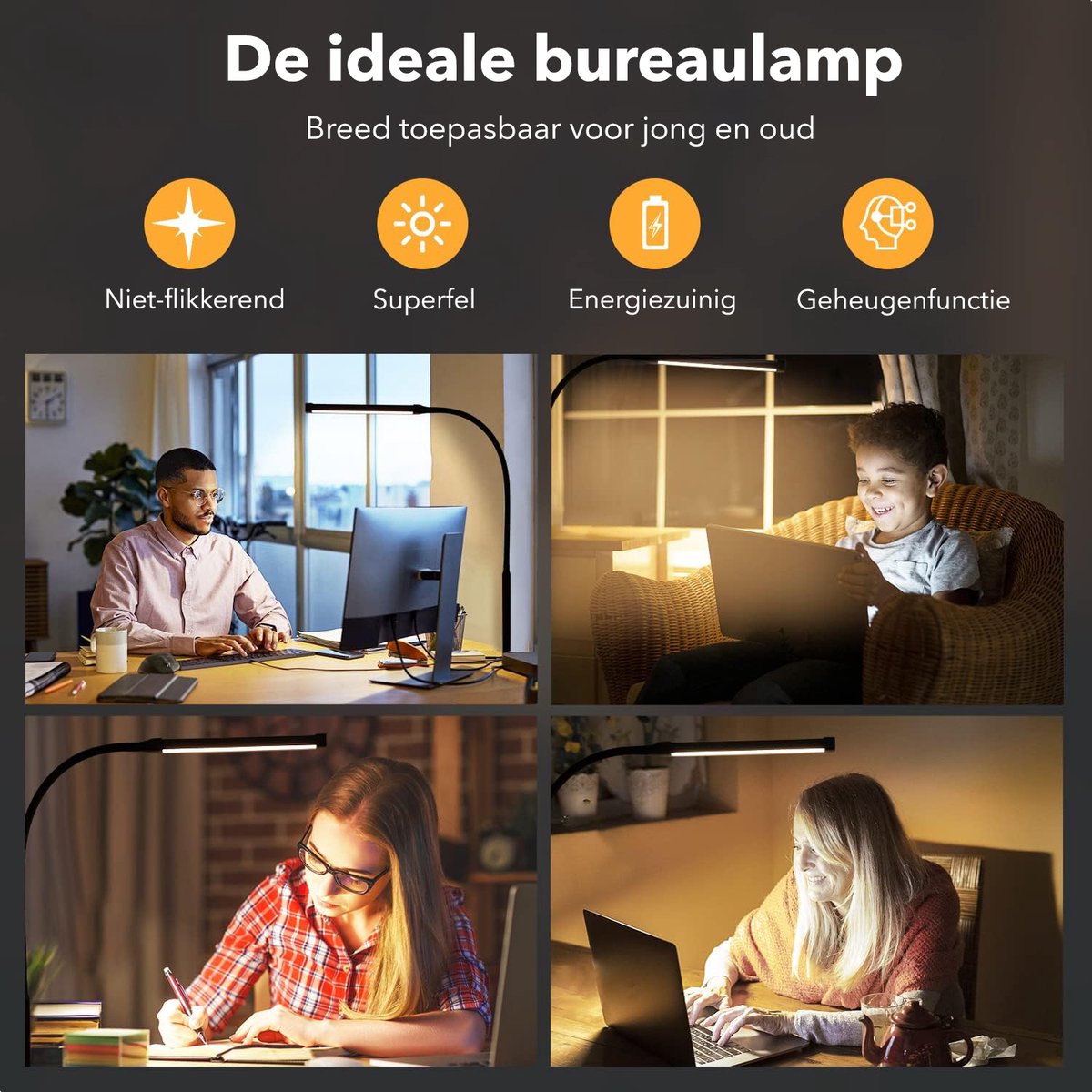 Vicon Bureaulamp LED Dimbaar - 3 Kleuren licht - Met Klem - Klemlamp - Leeslamp - Tafellamp - Bedlamp - Hobbylamp thumbnail 2