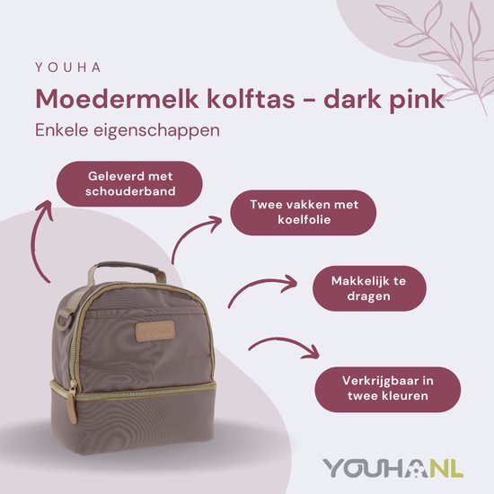 Youha - Kolftas - moedermelk koeltas - babyfles koeltas - babymelk koelen - schoudertas & rugtas - Kleur: dark pink - reistas van Youha — afbeelding 5
