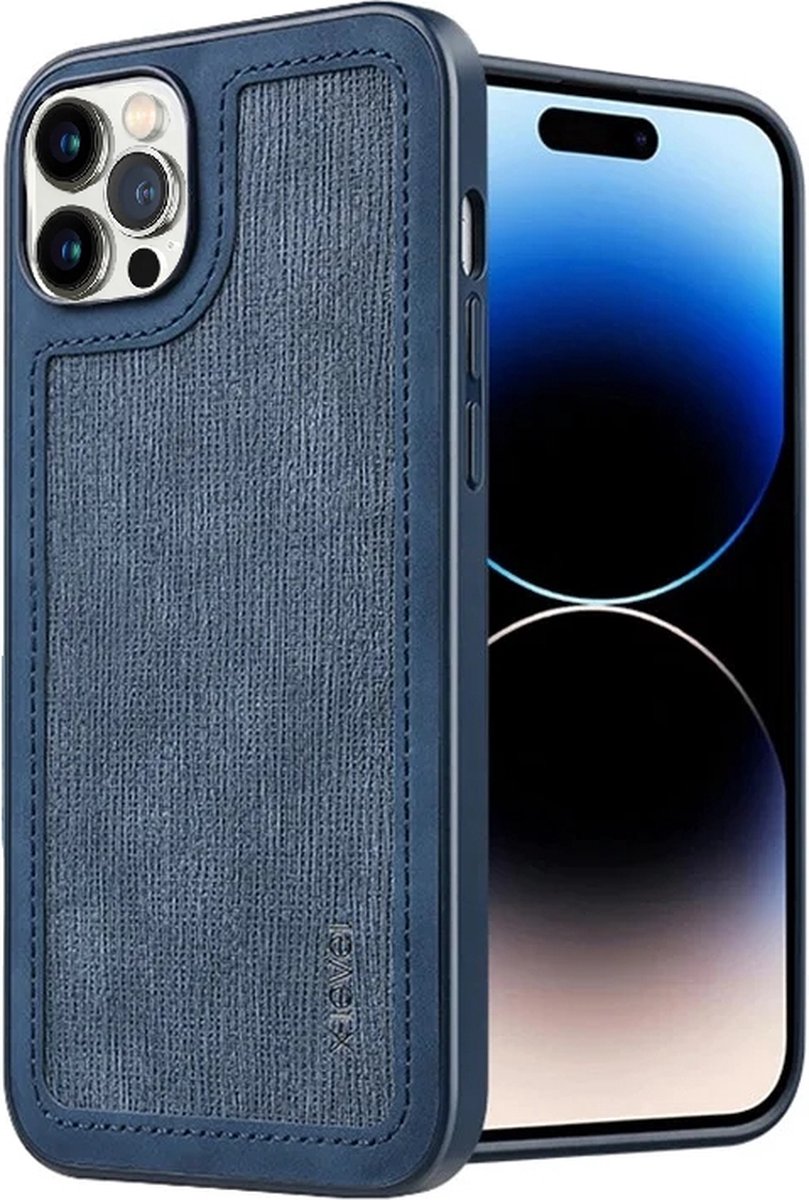 X-Level – PU Leather Coated PC+TPU – iPhone 15 Pro Max – Backcover – hoesje – Blauw