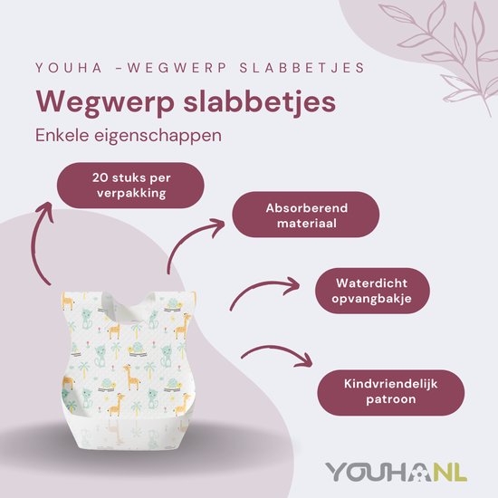 Youha wegwerp slabbetjes - 20 stuks per doos - met opvangbakje - waterdicht opvangbakje - absorberend materiaal - Dierentuin patroon van Youha — afbeelding 4