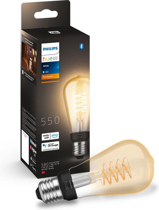 Philips Hue filament Edison lamp ST64 - warmwit licht -550 lumen- 1-pack - E27