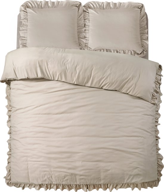 Housse de couette Sleeptime Ruffles - 200X200/220 + 2 x taies d'oreiller 60x70 - Taupe