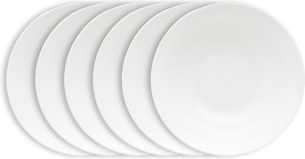 vtwonen Pastaborden - Serviesset - Wit - Diepe Borden - Bordenset van 6 - 25.5cm
