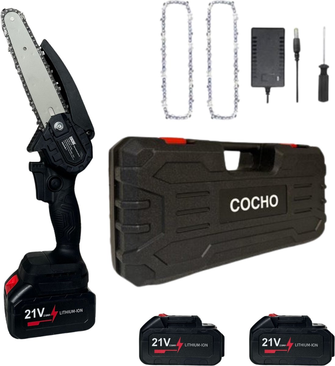 Bol.com COCHO® Mini kettingzaag 6 Inch - Snoeizaag - Kettingzaag - Kettingzaag Electrisch met 2 Accu en 2 Zaagketting - Inclusie... aanbieding