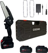 Bol.com COCHO® Mini kettingzaag 6 Inch - Snoeizaag - Kettingzaag - Kettingzaag Electrisch met 2 Accu en 2 Zaagketting - Inclusie... aanbieding