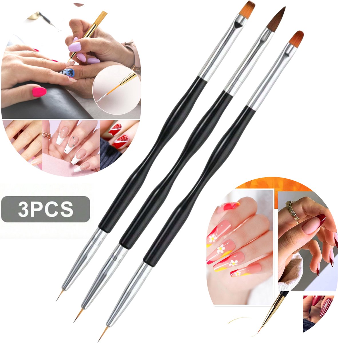 Goedkoopste GUAPÀ® Nagel Penselen Set 3 pcs | Acryl Penseel | Gel Penseel | Nail Art Penselen | Nail Brush | Nail Liner Brush | Acrylic | Nepnagels | Builder Gel Penseel | Acryl Forms | 3 Nagel Penselen Zwart