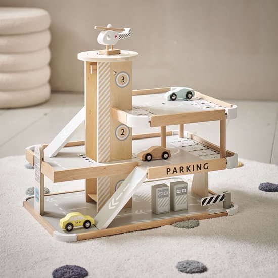 Petite Amélie Autogarage Speelgoed Hout - Rustige Grijstinten - Parkeergarage incl. Accessoires - Ultieme Speelplek voor Avontuur met Auto's