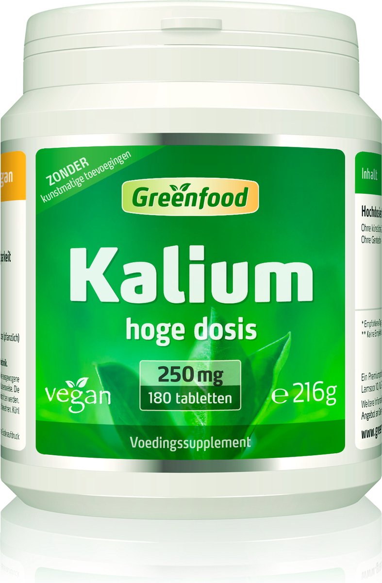 Goedkoopste Greenfood Kalium, 250 mg, 180 tabletten - Zonder kunstmatige toevoegingen. Zonder genetische manipulatie. Veganistisch.