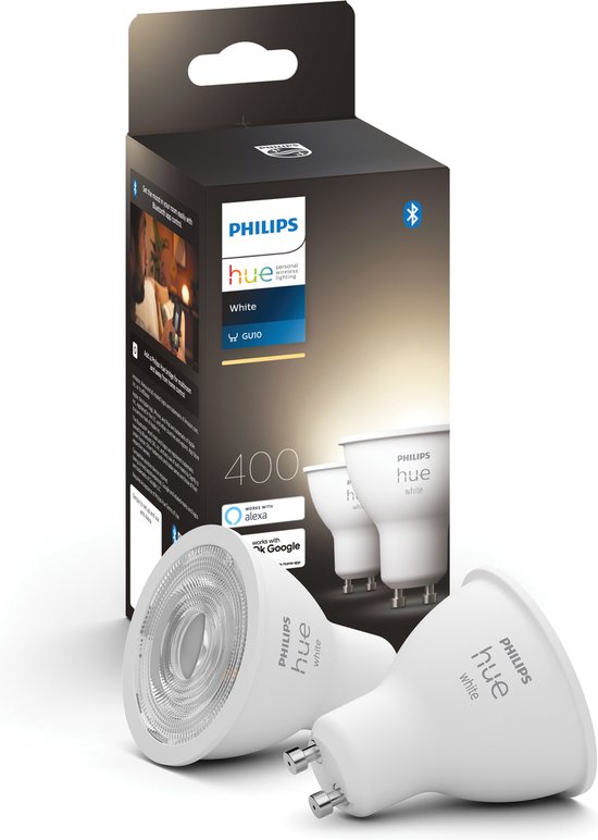 Philips Hue Slimme Lichtbron GU10 Duopack - zachtwit licht- 5,7W - Bluetooth - 2 Stuks