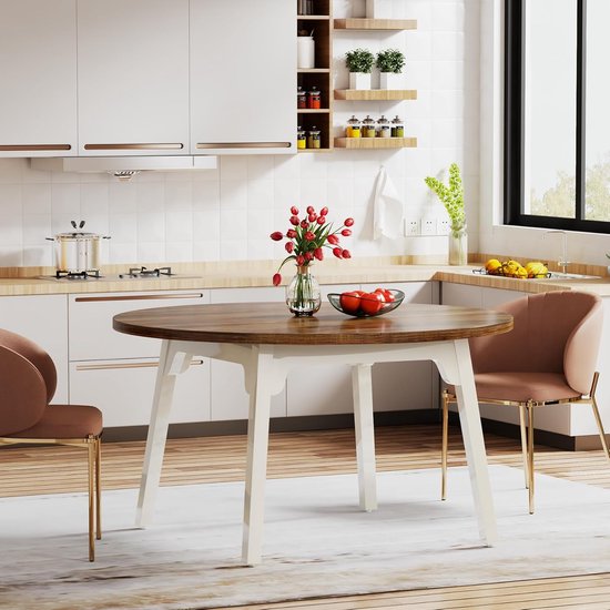 buybyroom Scandinavische moderne ronde eettafel, eenvoudige kleine tafel voor keuken, eetkamer en woonkamer, wit buybyroom Scandinavische moderne ronde eettafel, eenvoudige kleine tafel voor keuken, eetkamer en woonkamer, wit