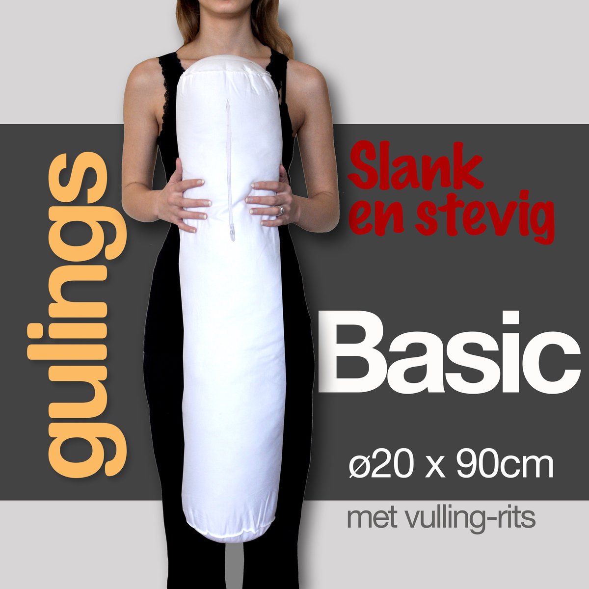 Guling Basic Rolkussen met sleeve antraciet - Body pillow ø20 x 90 cm, Fors en Stevig, Extra Ondersteuning voor Zijslapers, met Bijvulritsje