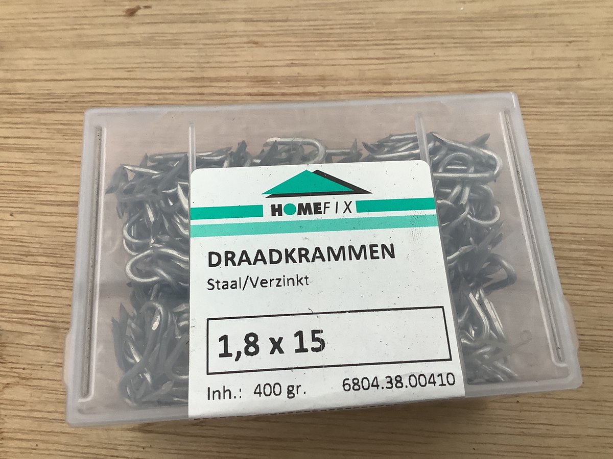 Krammen. 1.8 x 15mm. Lang. Verzinkt. Homefix. 400 gram