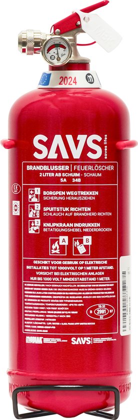 SAVS Brandblusser schuim 2 liter 5A 34B met montagebeugel