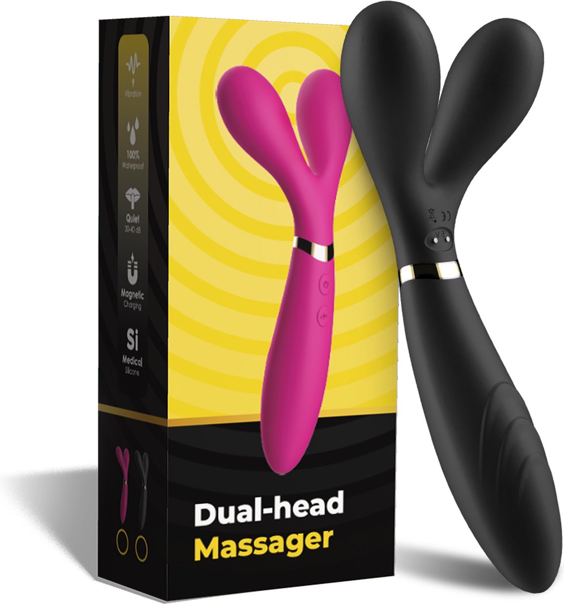 Goedkoopste Bossoftoys - Y-Wand Zwarte dual head G spot vibrator - 52-00026- rechargeable - 9 vibration modes