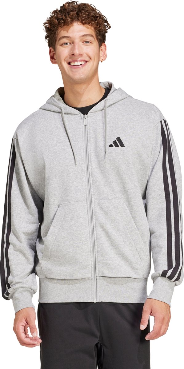 adidas Sportswear Essentials 3-Stripes French Terry Ritshoodie Heren Grijs