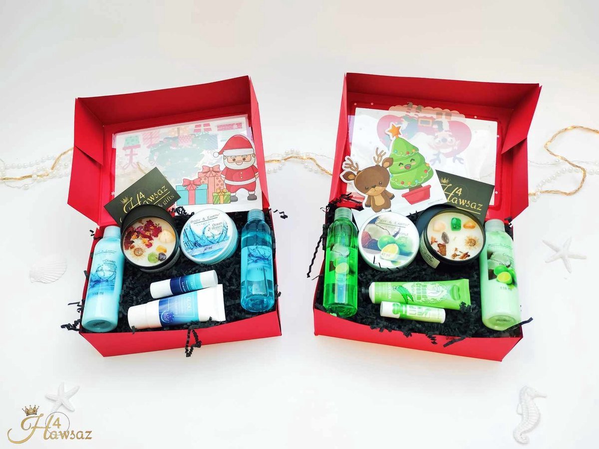 Goedkoopste Luxe kerst Cadeau - Bad- en bodycadeau 8 stuks - Huidverzorging - Hawsaz.nl cadeau - Verjaardag cadeau - Bodylotion - Showergel - Bodybutter- Giftsbox - Edelstenen kaars - Dames cadeau - Verwenpakket - Ontspan pakket - Geschenkset - Kerstcadeau