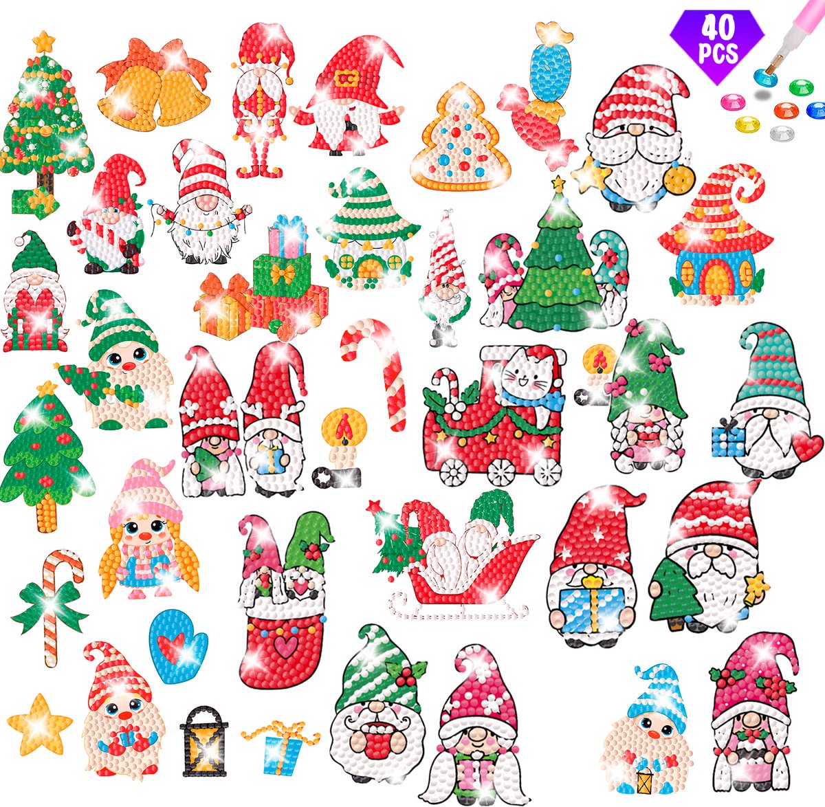 40 PCS Diamond Painting Kit/DIY Diamond Sticker Kit voor kinderen/Diamantschilderij/Kinderpatroon Kerst serie Mozaïek Foto