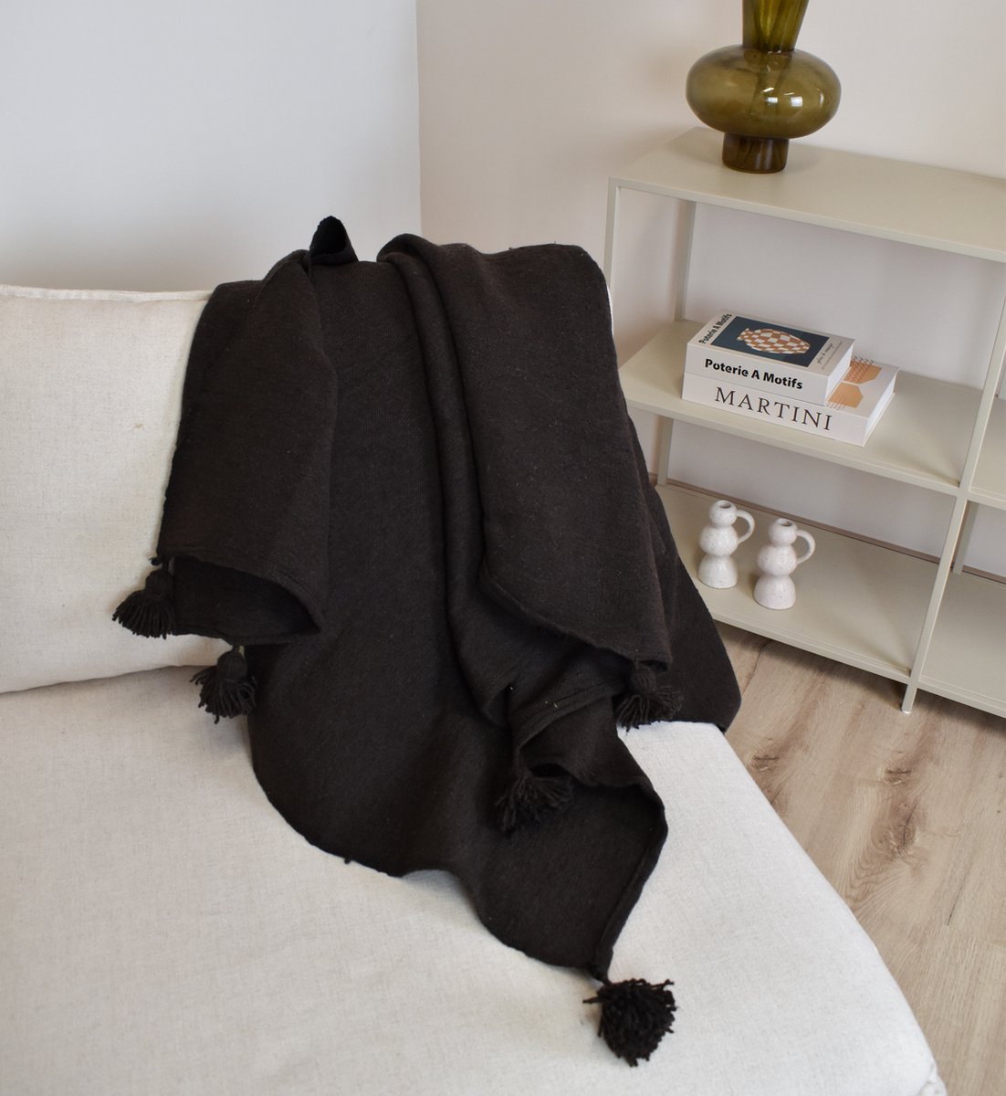 Dekentje - pompom plaid - Bruin – Ideaal als sprei voor je bed of deken voor op de bank - 180 x 300 cm - XL Plaid woon- en slaapkamer — cadeau in Wonen & Interieur - foto 5