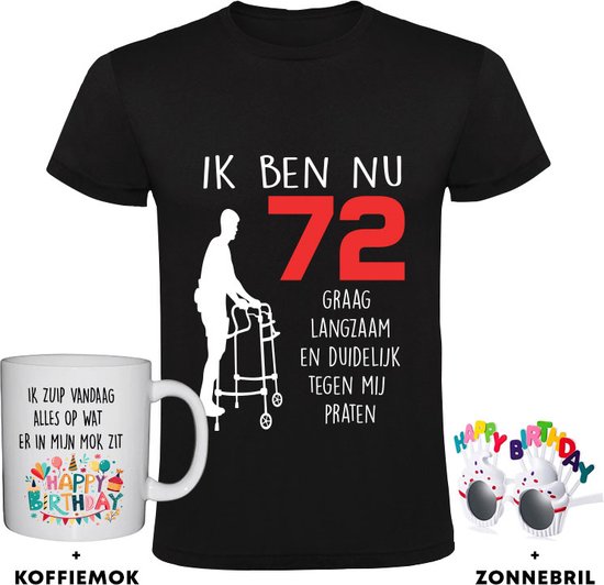 T-shirt homme 72 ans + tasse à café + lunettes Happy anniversaire - 72e anniversaire - fête - drôle