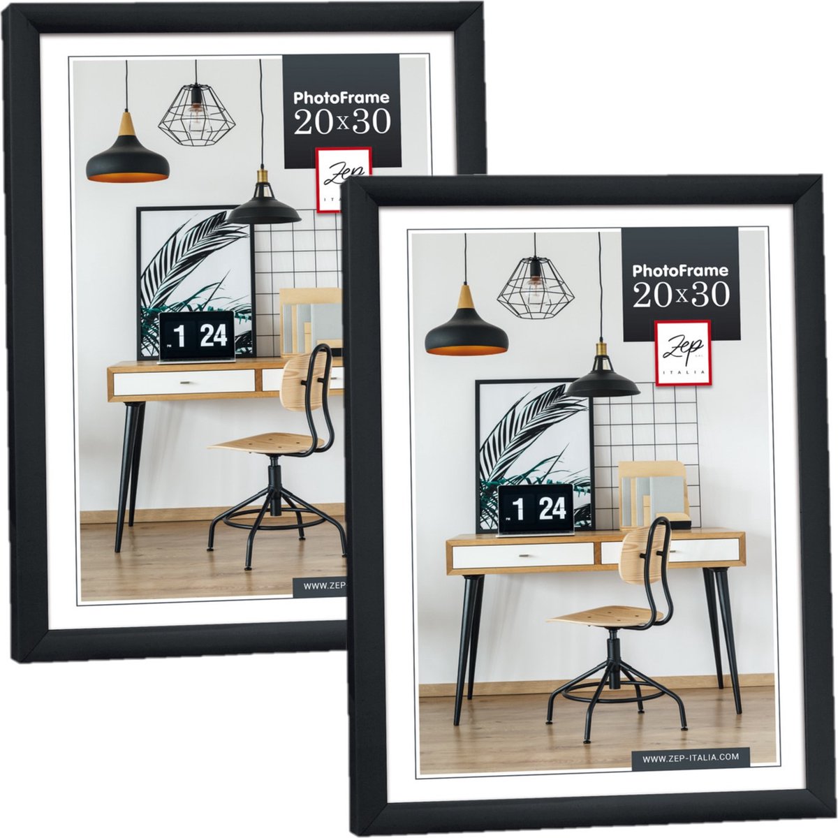 Zep Fotolijst - 2x stuks - zwart - kunststof - voor foto van 20 x 30 cm - staand / hangend