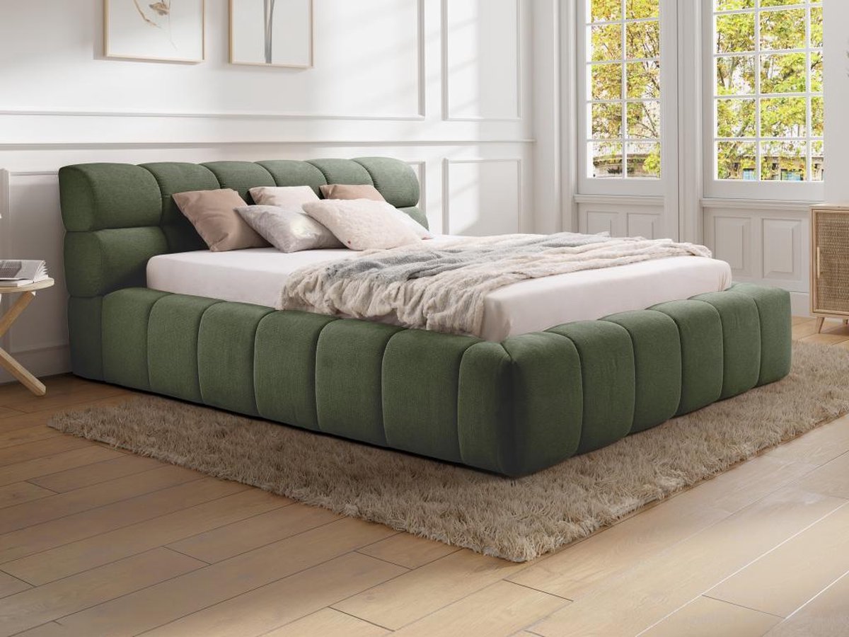 Vente-unique Bed met opbergruimte stof groen 160 x 200 cm