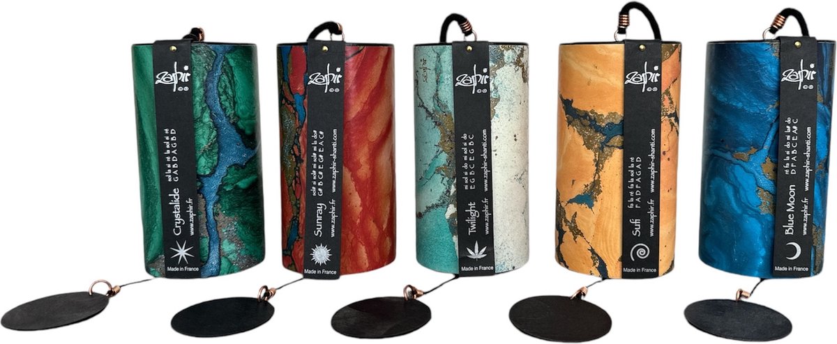 Zaphir - Windgong - Set van 5 Windgongs - 5 elements edition - Seizoen Feng Shui Kleuren - Activeer Energie