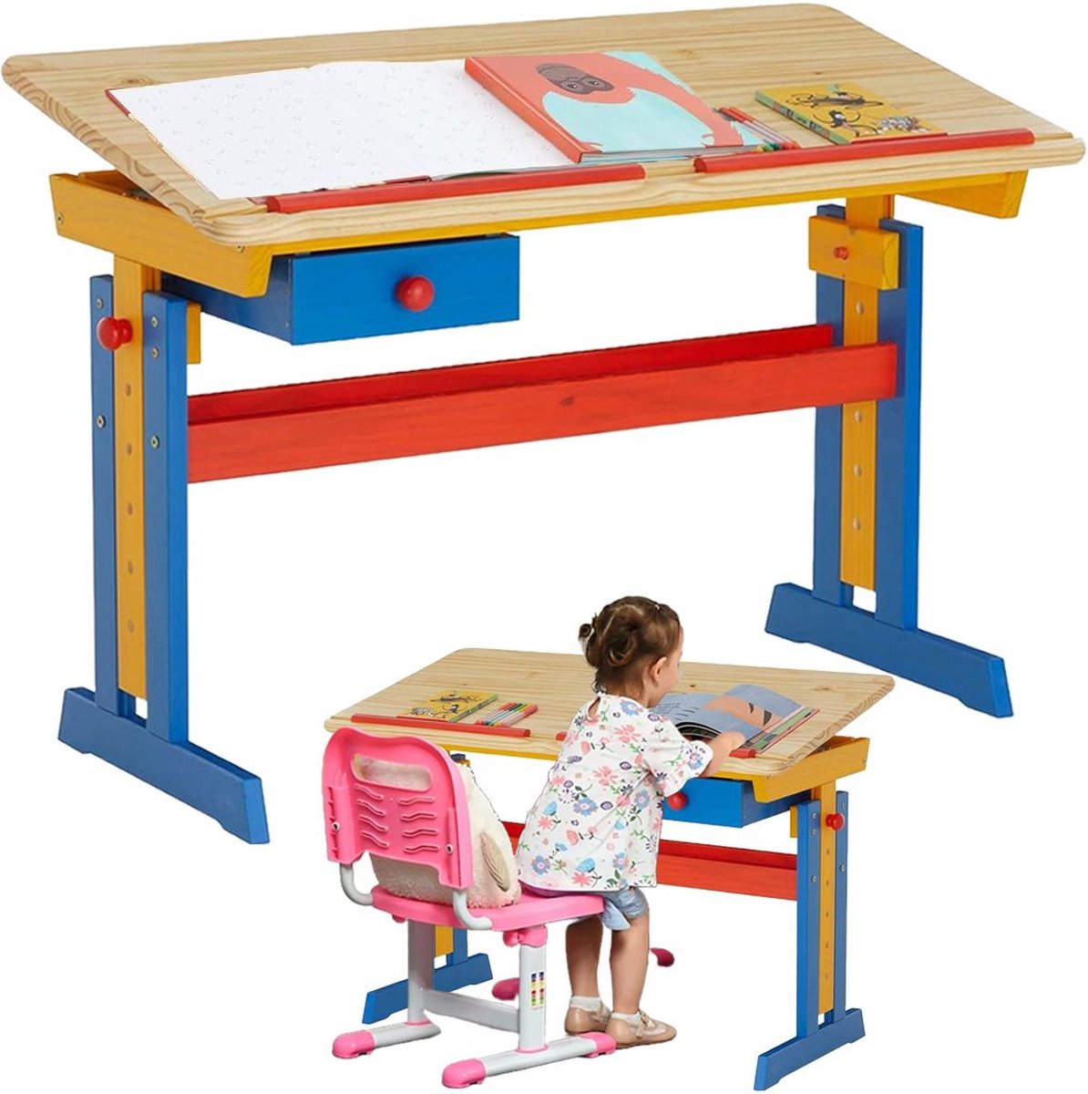 Kinderbureau - Kindertafel voor Jongen en Meisje - Tekentafel - Verstelbaar - Hout