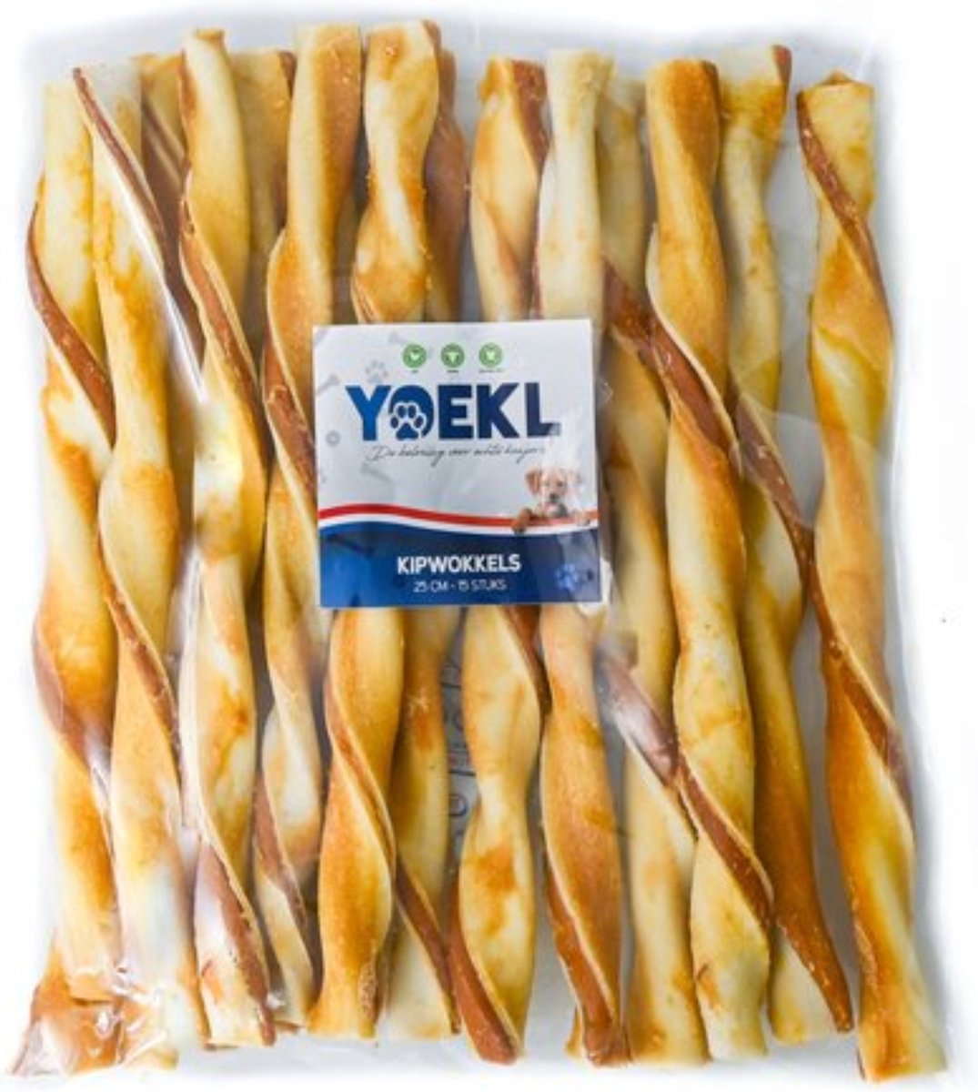 YOEKL Kipwokkels - Hondensnacks - Hondensnoepjes - Hondensnacks Gedroogd - Hondensnacks Kauwbot - 25cm 15 Stuks.