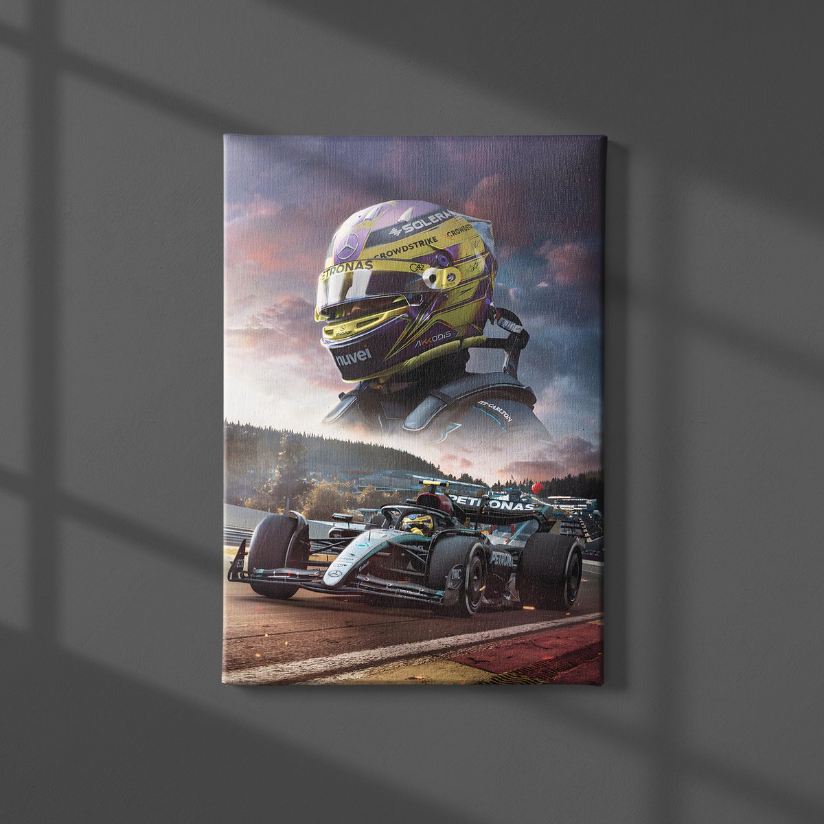 Luxe Lewis Hamilton Formule 1 Canvas Schilderij - Inclusief Ophangsysteem - Formaat 70x50