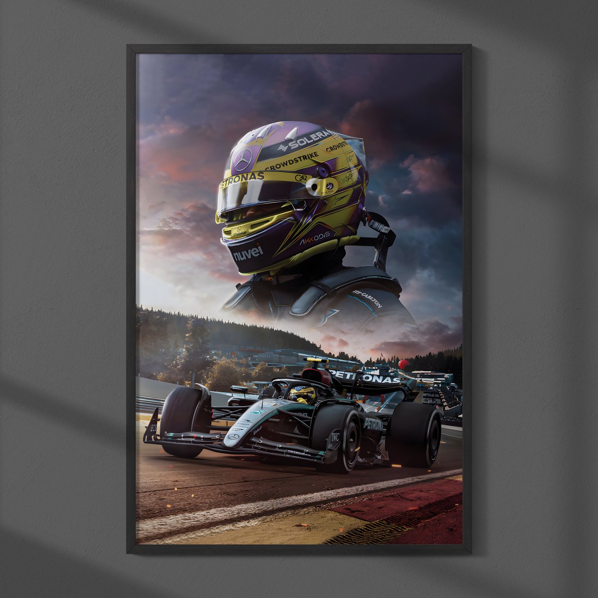 Luxe Lewis Hamilton Mercedes Formule 1 Poster Schilderij - Formaat 70x50