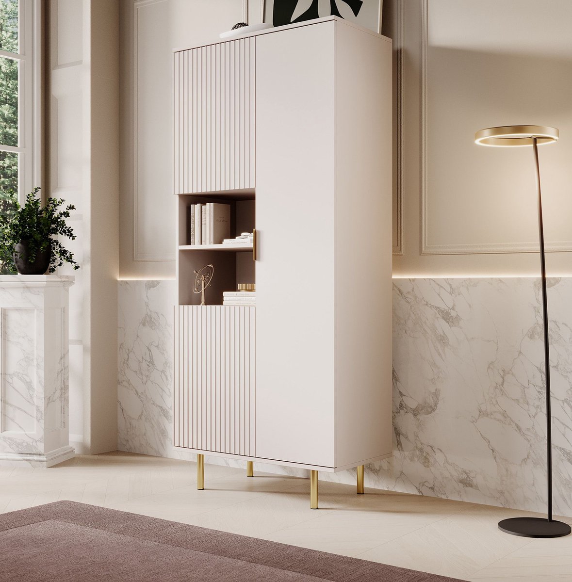MEUBELLA Vitrinekast Nicola - Beige - 80 cm