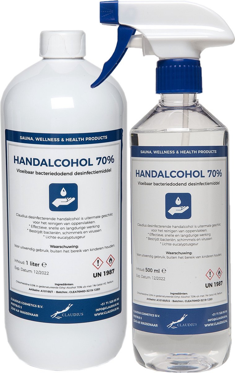 Goedkoopste Handalcohol spray 70 - 1 liter met dop 500 ml met spraykop