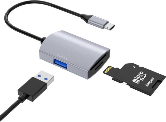VeryGoods™ 3-in-1 SD Kaart Lezer USB C - Kaartlezer SD kaart - Micro SD