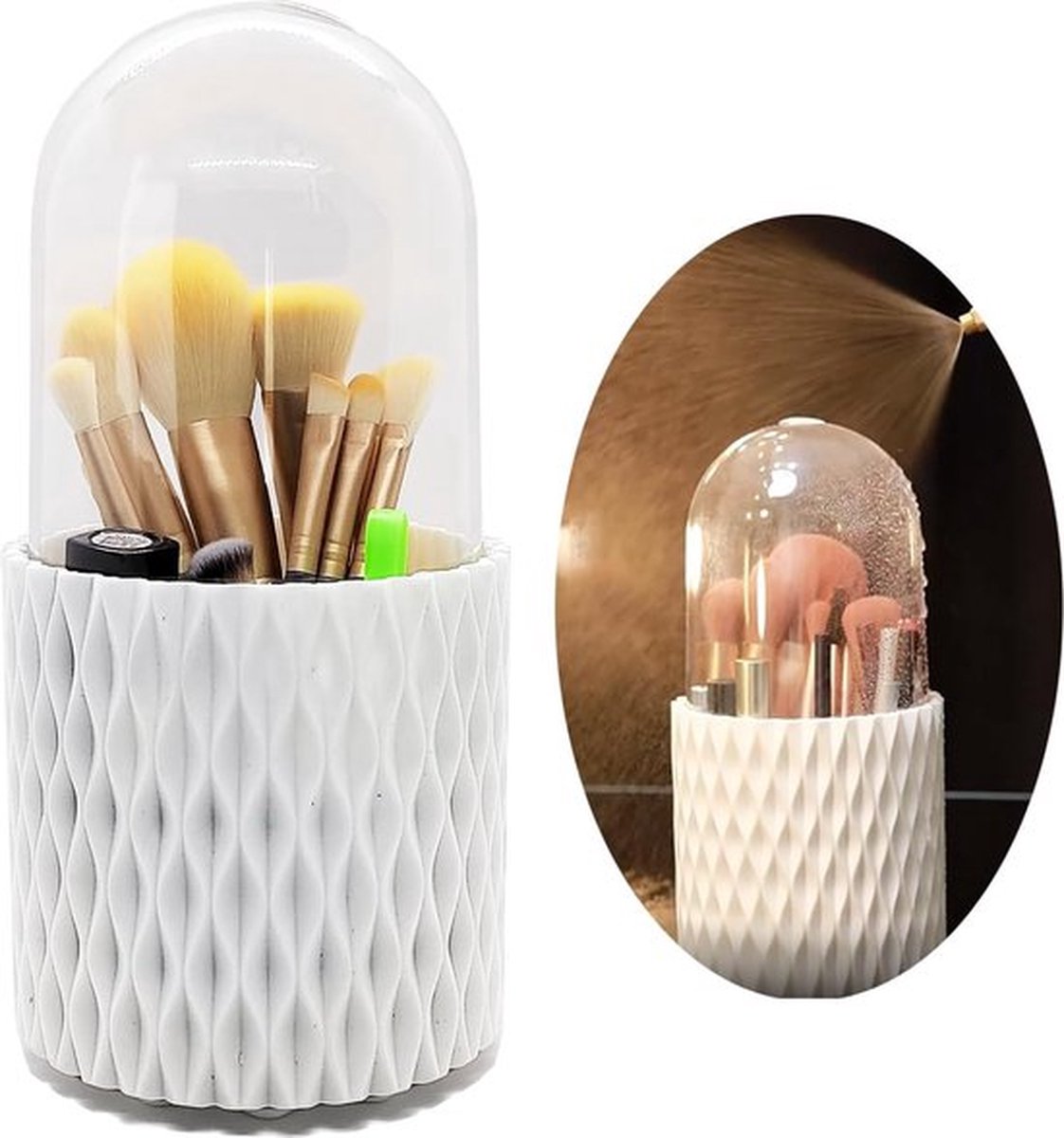 PolkaHome Make-uptafel-organizer make-up-kwastenhouder organizer met stofdicht deksel 360° draaibare organizer voor de make-uptafel cosmeticabox huidverzorgingsorganizer badkamerorganizer