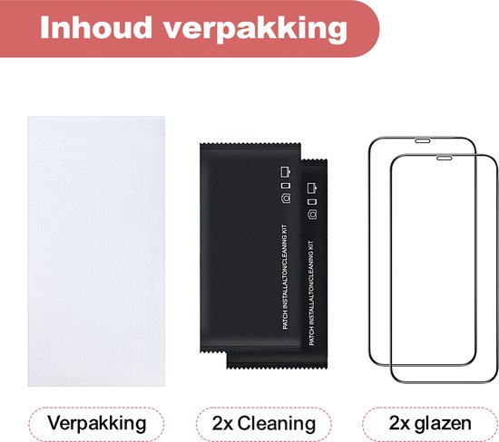 Inhoud verpakking: 1x schone doek, 2x poetsdoekjes, 2x screenprotectors voor iPhone.