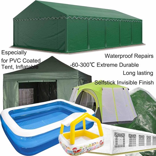 Reparatie Tape - 2Stuk - Universeel - Transparant - 8cm x 2M - Reparatiedoek - Zelfklevend - Tent Tape - Professioneel - Waterdicht - Tenacious - Voor PVC-Gecoate - Wit - Waterdichte Afdichtingstape - Tenten/ Zonneschermen/ Parasols/ Zwembad/ Plastic van Tenacious — afbeelding 3