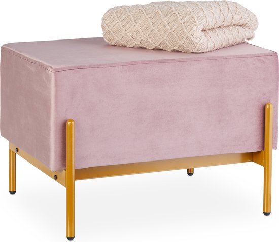 Canapé Relaxdays en velours - avec pieds en métal - chambre - 40 x 60 x 43 cm - canapé d'entrée - rose
