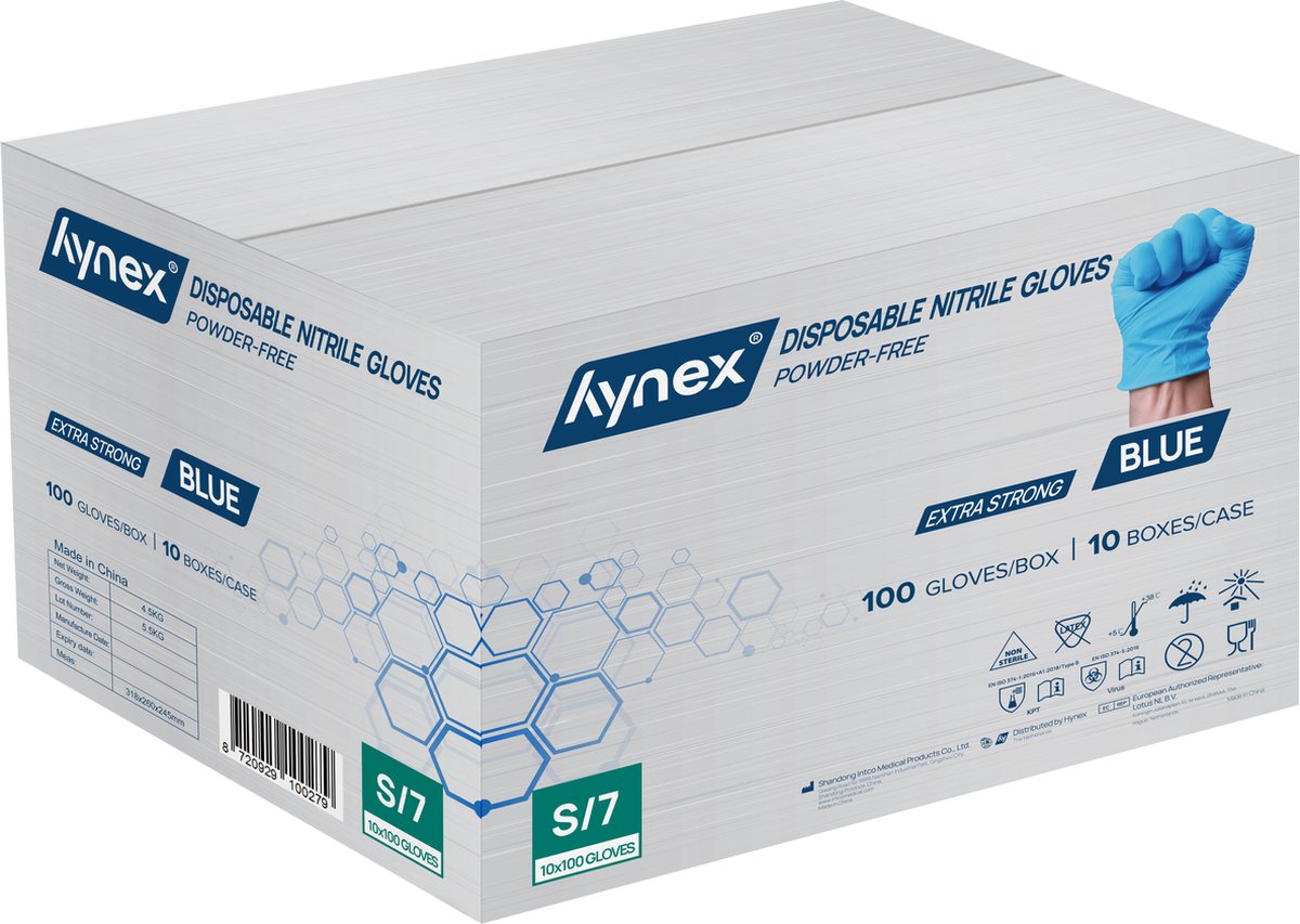 Goedkoopste Hynex Nitril Wegwerphandschoenen 5g Maat S - omdoos 1000 stuks - Blauw - Poedervrij - Latex vrij - Niet Steriel