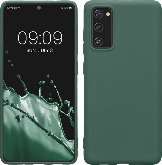 Étui vert sapin pour Samsung Galaxy S20 FE, avec écran allumé.