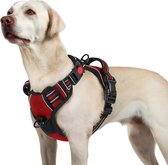 JAXY Hondenharnas - Hondentuig - Hondentuigje Kleine Hond - Y Tuig Hond - Harnas Hond - Anti Trek Tuig Hond - Reflecterend - Maat L - Rood