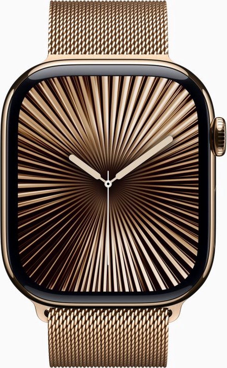 Apple Watch Series 10 - Wifi + 4G - 46mm - Gouden Titanium Case met Gouden Milanese band - M/L