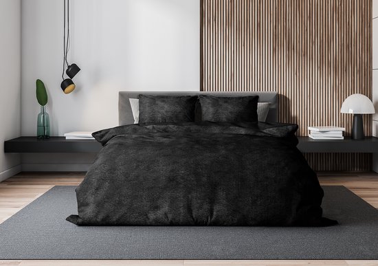 Eleganzzz Dekbedovertrek Flanel Fleece - Black - Dekbedovertrek 200x200/220cm - 100% flanel fleece - Tweepersoons Dekbedovertrekken - 200x220cm - Fluffy Dekbedovertrek van Merkloos — afbeelding 3