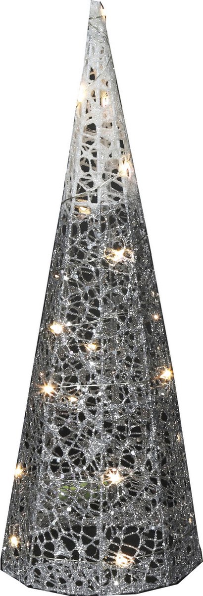 Countryfield LED verlichte kegel kerstboom lamp - zilver - metaal - 40 cm -