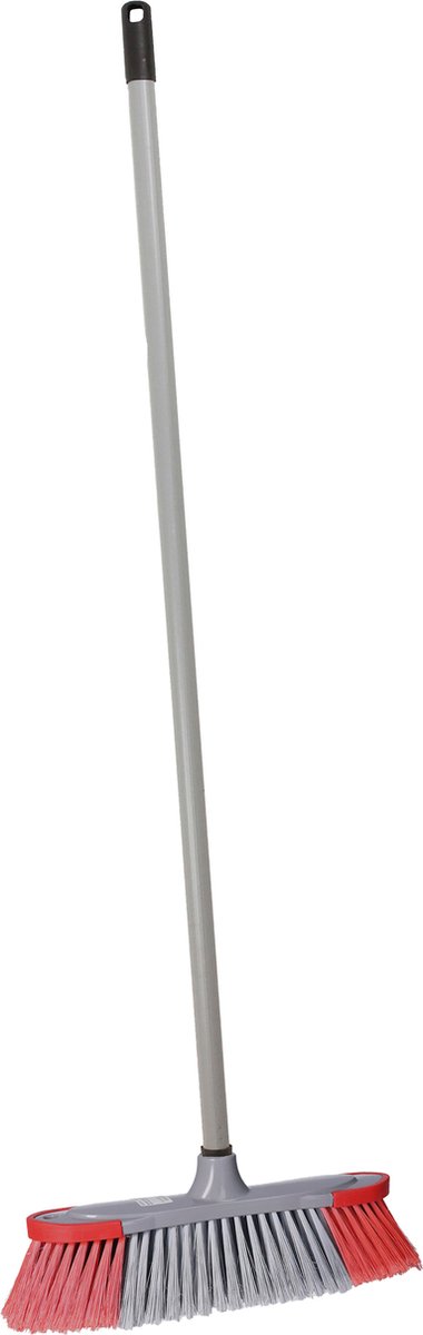 Goedkoopste Brumag zachte bezem voor binnen - bezemkop rood/grijs - breedte 35 cm - steel 130 cm - voor alle vloeren - zachte haren - kunststof