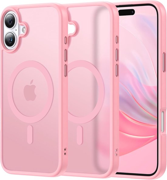 Coque adaptée pour : Apple iPhone 16 - Compatible avec MagSafe - Coque de protection mate - Coque arrière avec aimant - Adaptée au chargement sans fil avec Ring magnétique - Rose