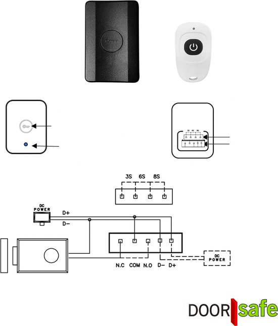 Doorsafe 1900 - Draadloze deurbel intercom / parlofoon met regenkap - werkt op 5V of op meegeleverde batterijen - met draadloze unlock module - zwart — afbeelding 4