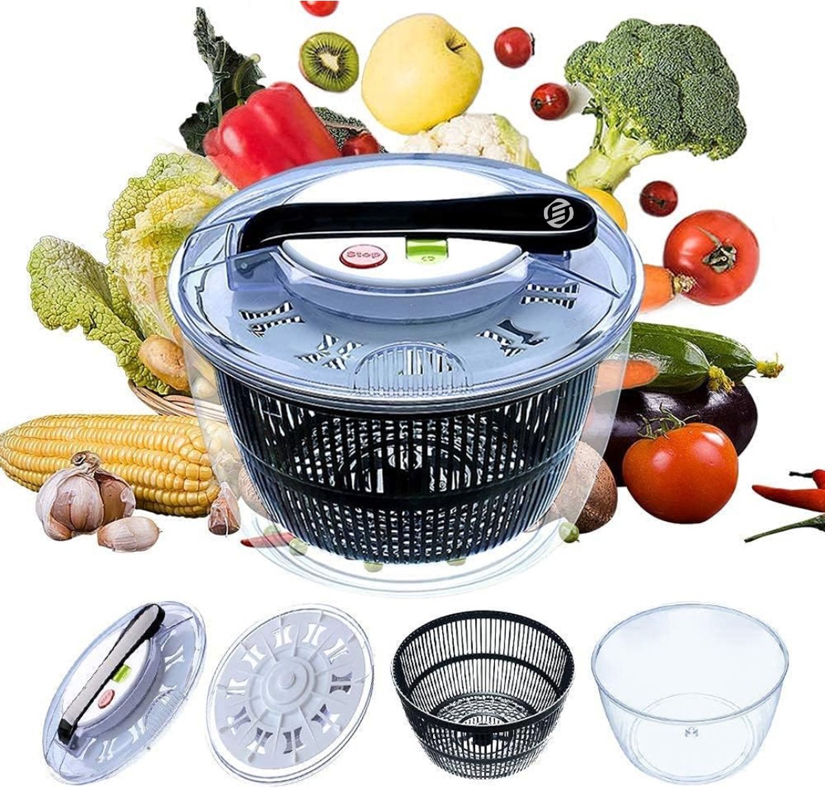 Equivera Slazwierder- Salad spinner - Slacentrifuge - Saladspinner - Sla Centrifuge - Saladecentrifuge - Sladroger - Must Have Voor In De Keuken