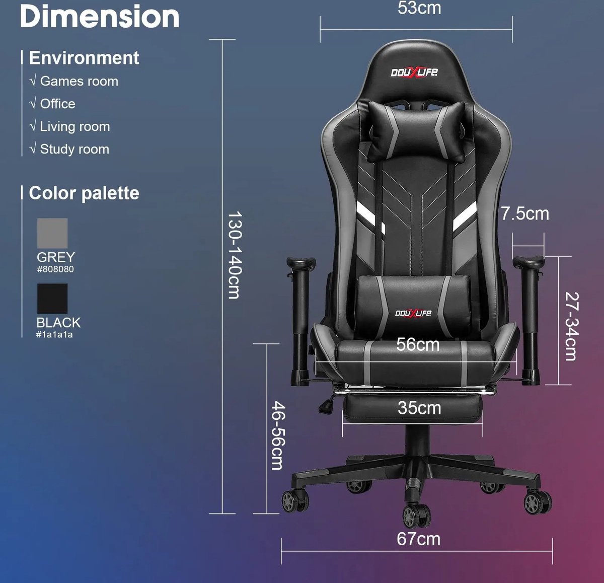 Gaming Ergonomische Massage Stoel - Hoge Rug - Wit - Max - afbeelding 3